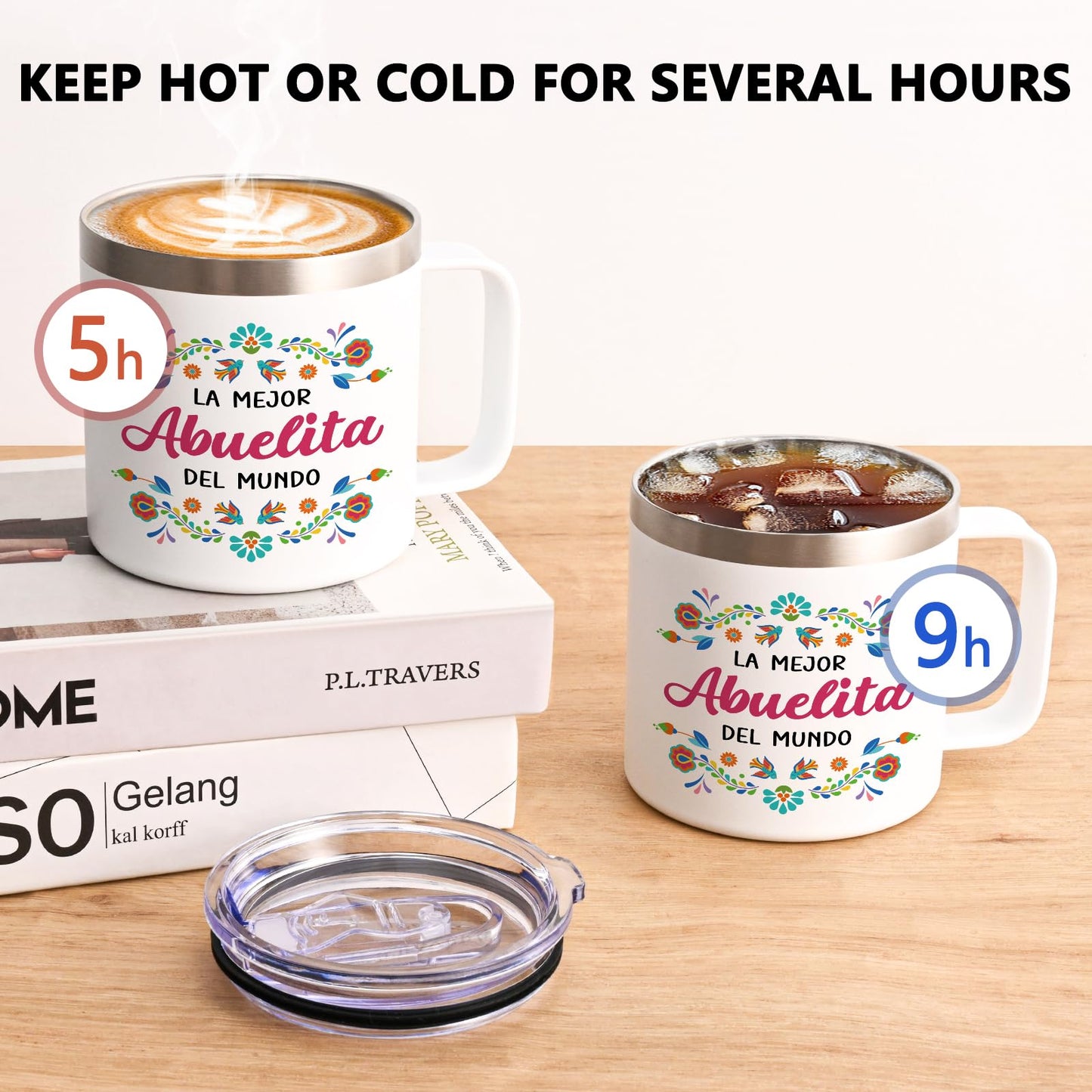 Qtencas Abuela Gifts, Grandma Gifts, La Mejor Abuelita Del Mundo 14 Oz Insulated Coffee Mug, Abuelita Gift in Spanish for Mothers Day Birthday Christmas, Abuela Mug Gift for Grandma In Spanish