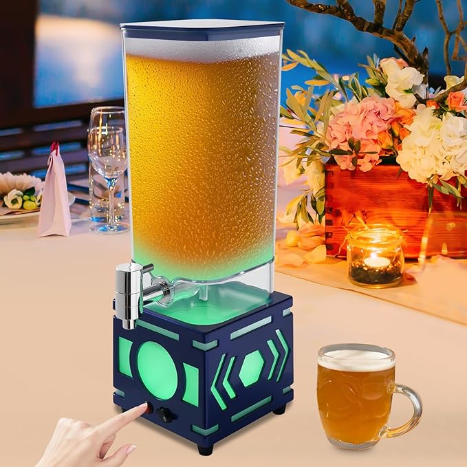 Xuthusman 3L/100oz Beer Tower Dispenser, LED Color Flash Beverage Dispensers, Rechargeable Lighted Up beer Kegs, Drink Jui...