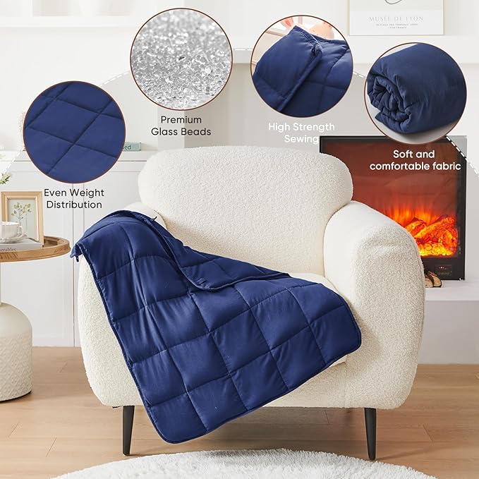 Weighted Lap Blanket for Adults 5lbs, 24"x29" Cooling Heavy Throw Blanket, Portable Travel Weighted Blankets, Soft Small Blankets Gift for Sleeping, Navy Blue