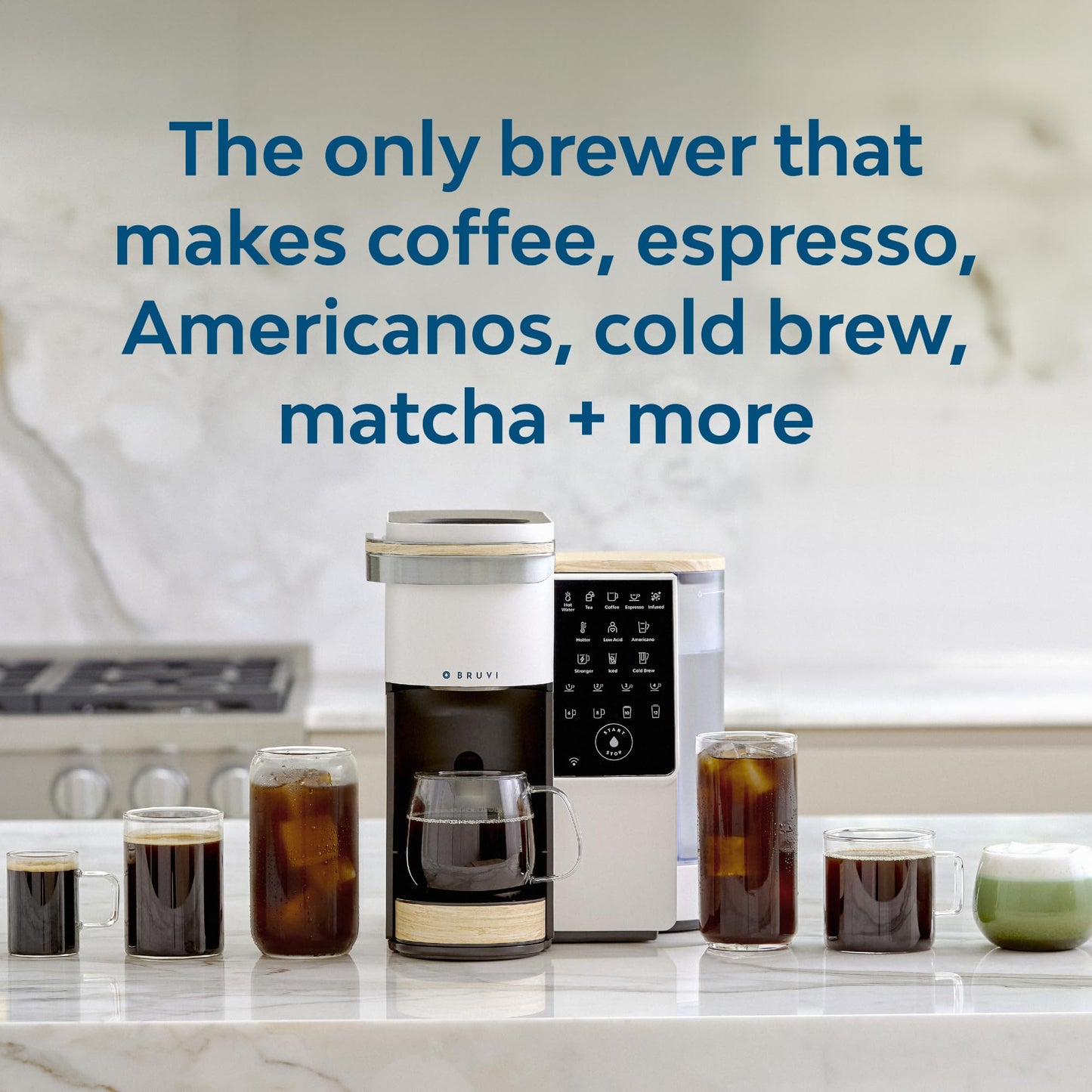 BRUVI Single-Serve Coffee Maker Bundle | Brews Coffee, Espresso, Cold Brew, Matcha Green Tea & More | Includes Brewer + 20 Dark Roast Pods | Touchscreen, WiFi, 70 oz Tank | Cream