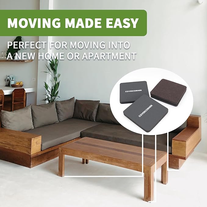 COVERCORNER Felt Furniture Sliders for Hardwood Floors 8 PCS - 5 inch Square Furniture Moving Slider – Heavy Duty Felt Movers Sliders Chair Legs Floors Protectors (for Hardwood Floors)-Brown