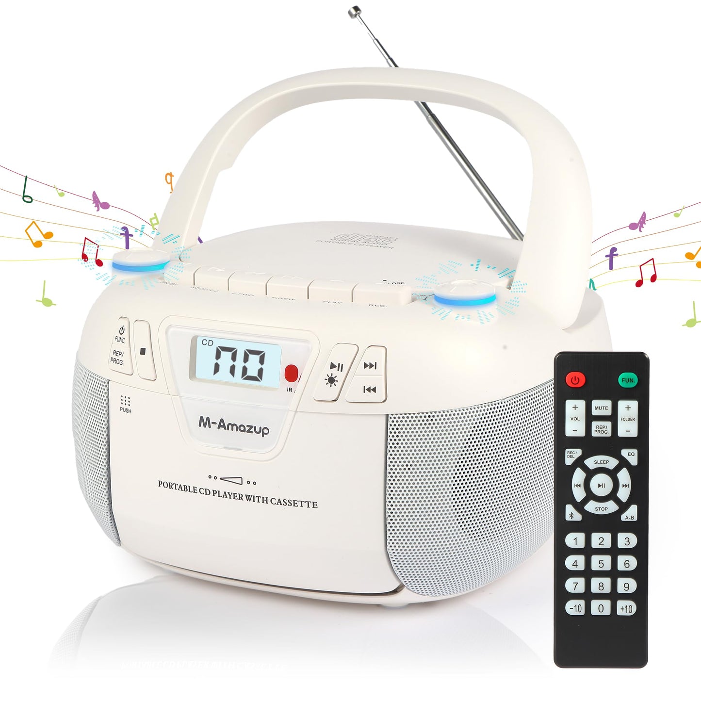 M-Amazup Boombox Cd Player Portable Cassette Player With Cd Mp3 Bluetooth Aux Tf/Usb Am/Fm Radio Ac/Dc Powered With Remote Contr