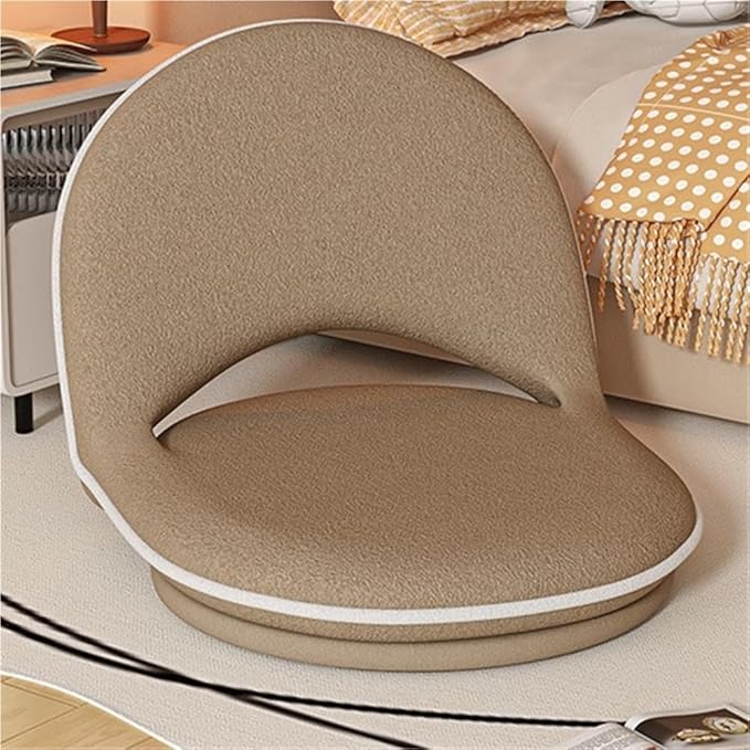 Folding Swivel Tatami Floor Chair with Back Support, Comfortable Meditation Chair, Lazy Sofa for Bedroom, Floor Seat, Floor Cushions for Adults(Khaki)