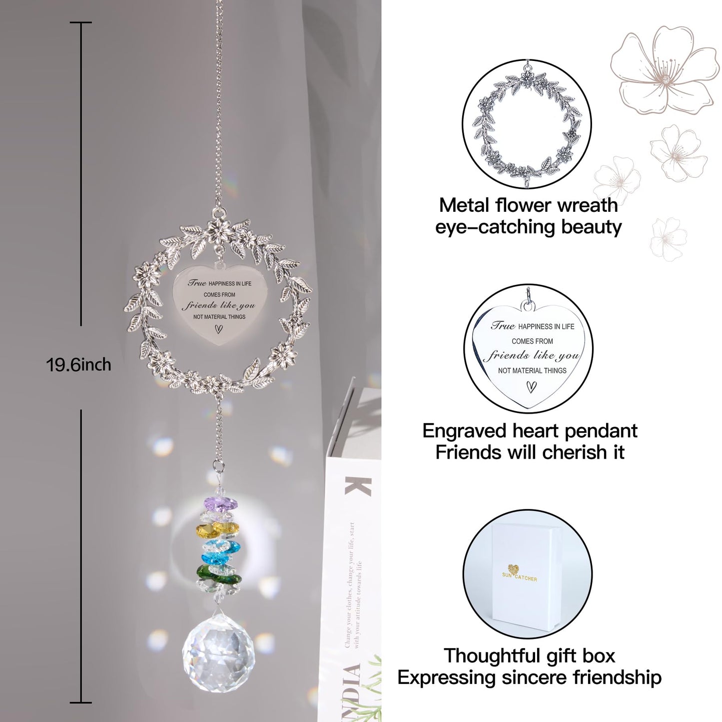 Friend Gifts Unique Friendship Gifts for Women,BFF, Bestie-Best Friend Birthday Gift, Hanging Rainbow Crystal Suncatcher Ornament