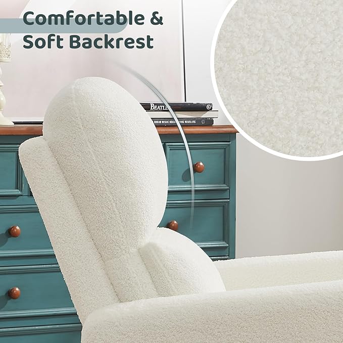 AEMEIOS Power Swivel Rocker Recliner, Oversized Boucle Nursery Glider Recliner, Swivel Rocking Reclining Chair with Removable Cushion and Lumbar Support for Nursery Living Room Bedroom, Teddy White