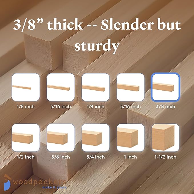 Wood Square Dowel Rods 3/8-inch x 36 Pack of 50 Wooden Craft Sticks for Crafts and Woodworking by Woodpeckers