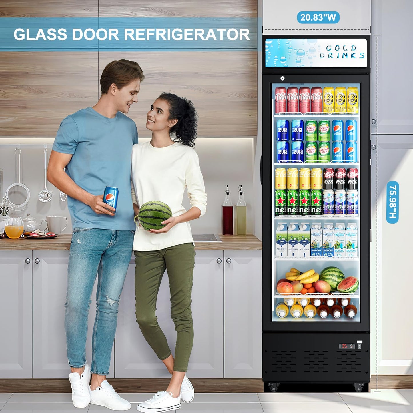 ECEVT 11 Cu.ft. Commercial Refrigerators Glass Door Beverage Refrigerators Commercial Fridge Upright Display Cooler with Soft LED Light and Adjustable Shelves for Restaurant Grocery Stores Home