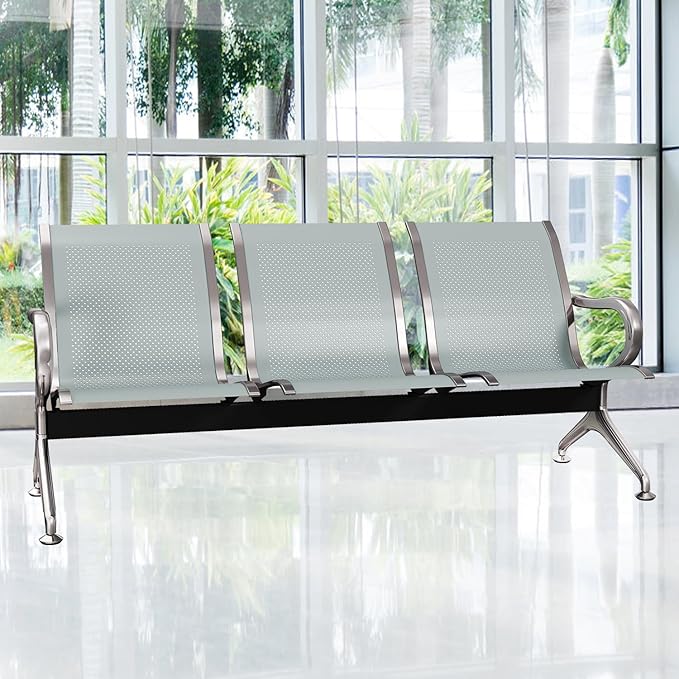 Kinsuite 5 Seat Waiting Room Chairs - Airport Reception Chairs with Arms Metal Reception Bench Seating Lobby Chairs for Business Office Hospital Bank Airport Market, Silver