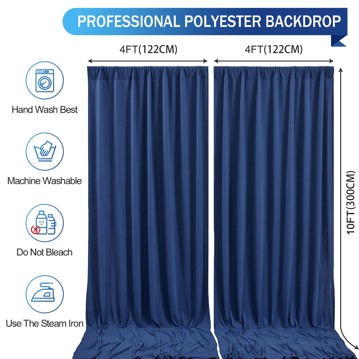 Wish Care Navy Blue Backdrop Curtains-Wrinkle-Free Polyester Photography Drapes Party Curtain Background for Baby Shower Wedding Decorations- 8 X10FT (Navy Blue)