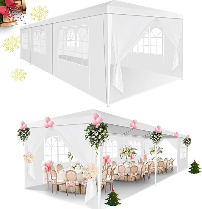 HOTEEL 10x30 Party Tent Outdoor Canopy Tent with Removable Sidewalls, White Tents for Parties Waterproof for Carpas Gazebo...