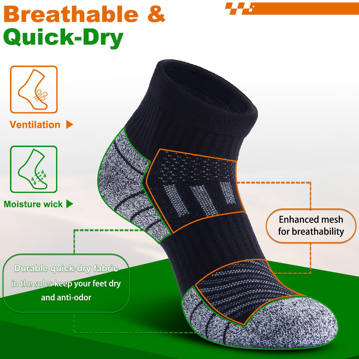 NSRRUN TURTLE Wool Compression Ankle Socks - Cozy Cushioned Hiking Running for Men Women - Thick Warm Durable, XX-Large, Black, 6 Pairs