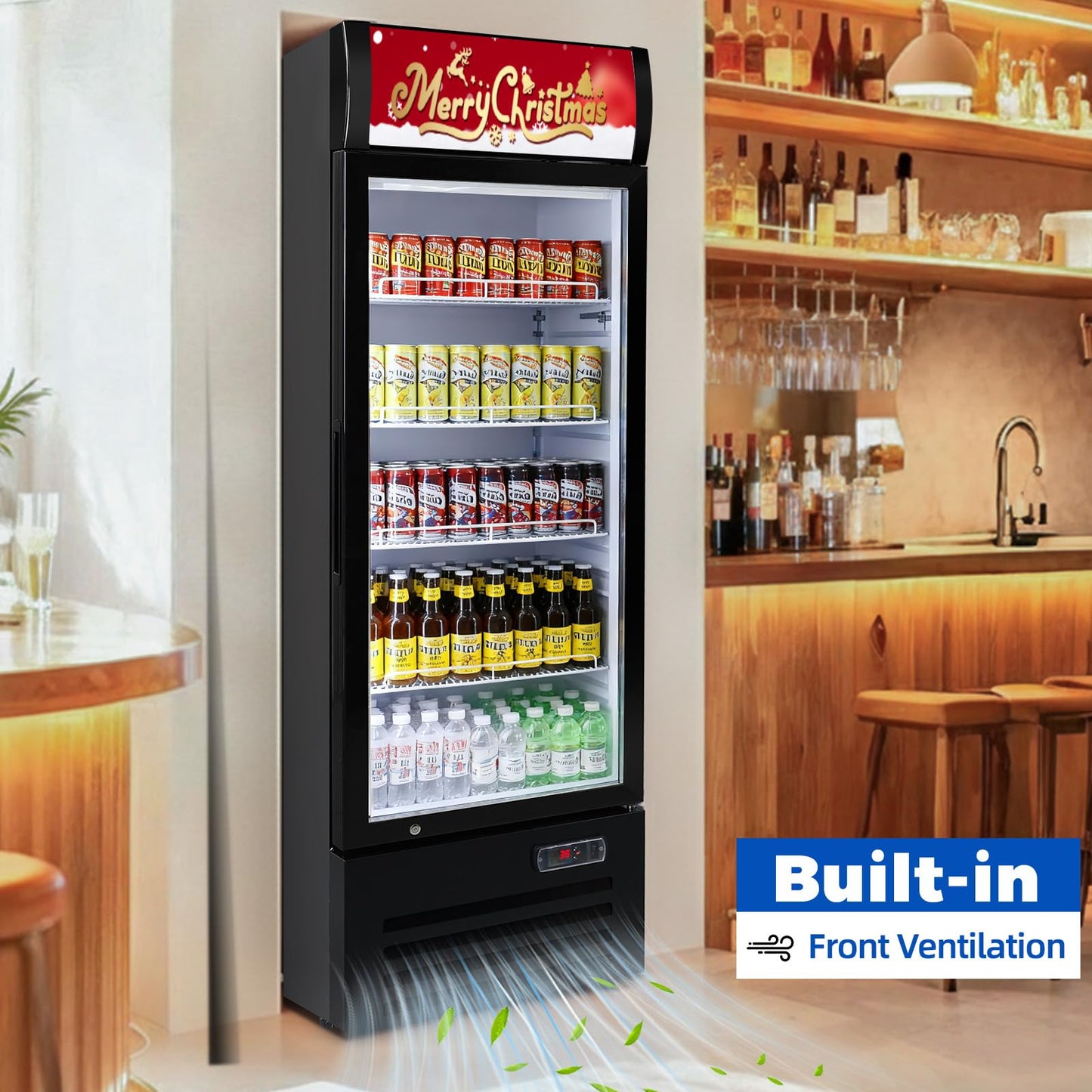 Bluelinecool Commercial Refrigerator Beverage Cooler, 12.5 Cu.Ft Display Refrigerator with Glass Door, Drink Fridge with Led Light, 4 Adjustable Shelves, Merchandiser Refrigerator for Beer, Bar, Shop