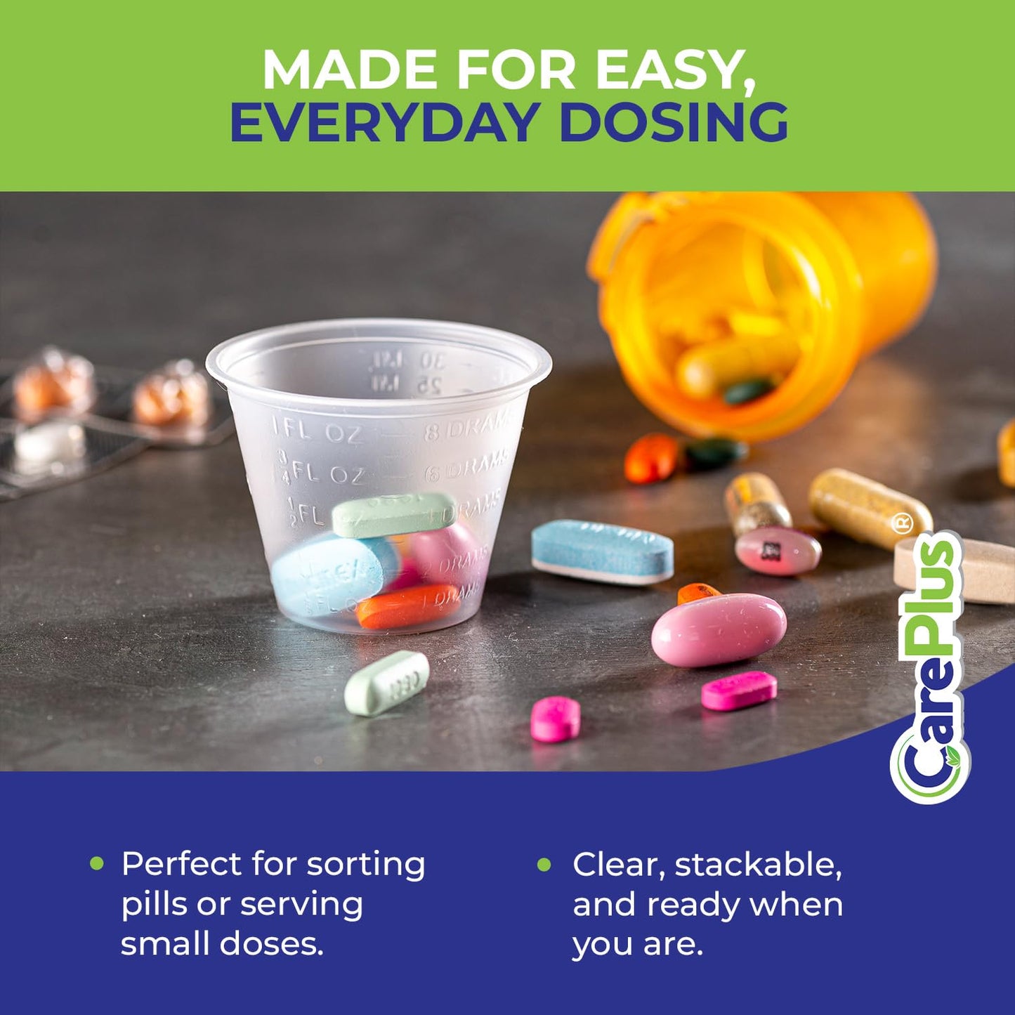 Disposable Medicine Cups (100 Count - 1 oz) – Sturdy Plastic Measuring & Dosing Cups with Easy-to-Read Embossed Measurement – 30ml Med Cups for Pills, Liquid Medication, Mixing, Paint & More
