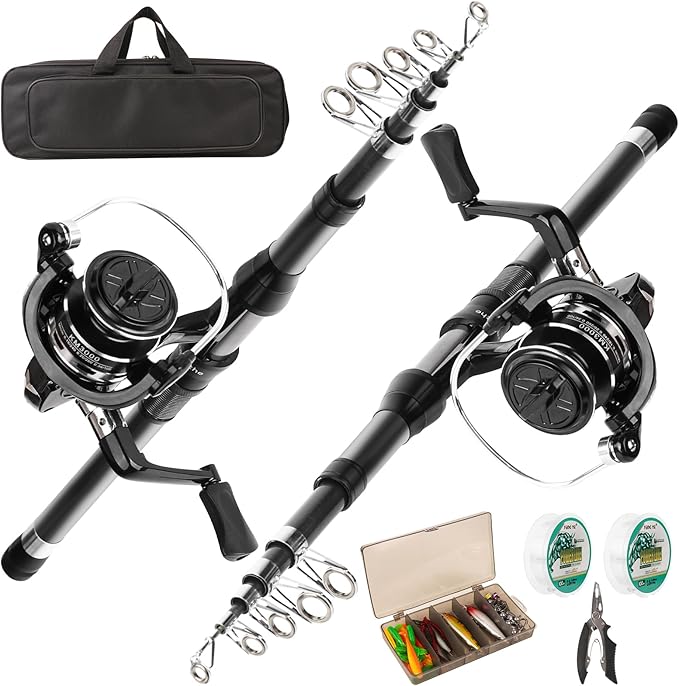 Fishing Rod Reel Combo - 2PCS 6.89ft Telescopic Fishing Poles 2PCS Spinning Reels Lures Set Fishing Pliers with Carrier Ba...