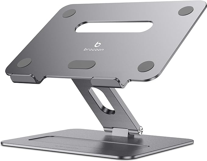brocoon Adjustable MacBook Laptop Stand for Desk | Ergonomic Aluminum Laptop Riser with Heat-Vent, Compatible for 10-17" Laptops, Space Grey