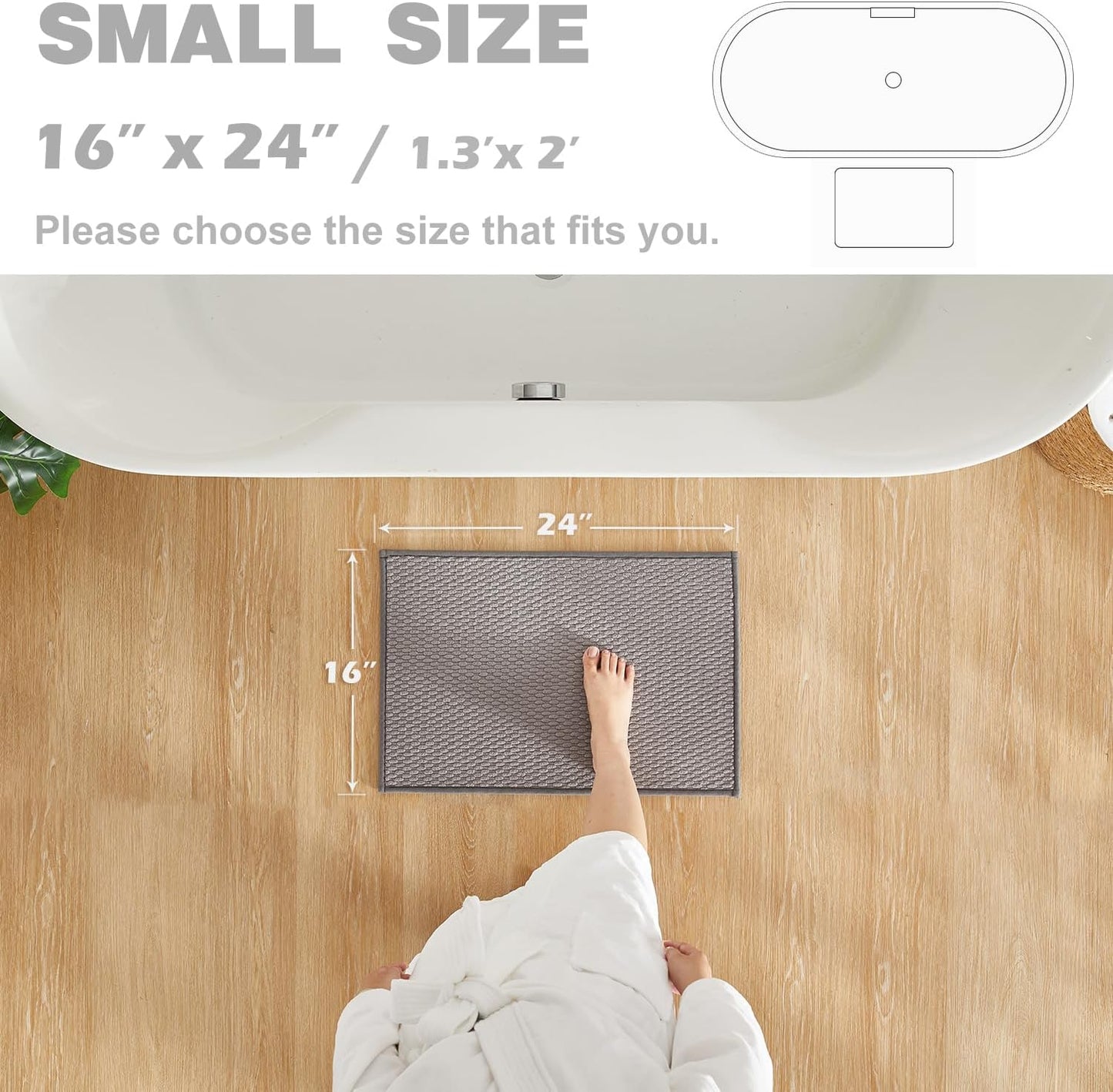 Bathroom Rugs Non Slip Washable, Super Absorbent Thin Bath Mat Small Quick Dry Low Pile Bathroom Rug, Light Grey 16" x 24" / 1'4" x 2'