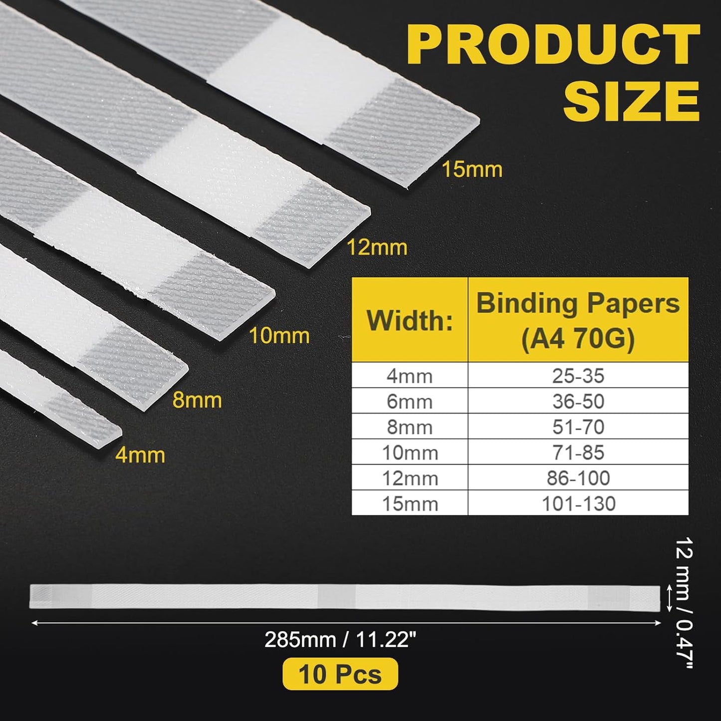 PATIKIL 12x285mm Thermal Binding Strips, 10PCS Glue Strips Tape Hot Melt Adhesive with Mesh Backing for Book Binding Repair Albums Pictures Files Crafts A4 Letter Size, White