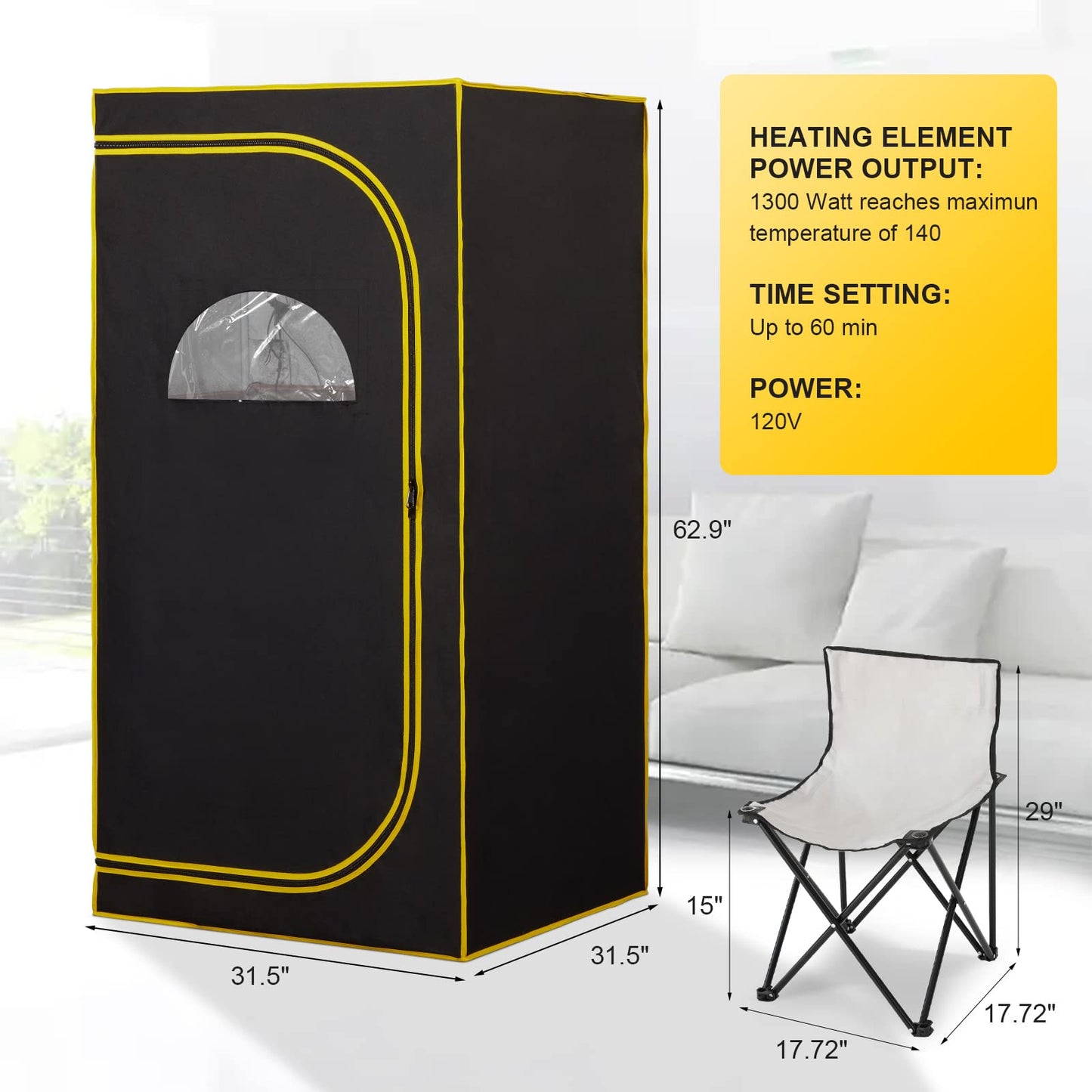 amocane Portable Infrared Sauna, Full Size Personal Home Sauna Spa for Relaxation, Dry Heart Sauna Tent with Heating Foot Pad & Fortable Chair (L 31.5" x H 31.5" x H 62.9")