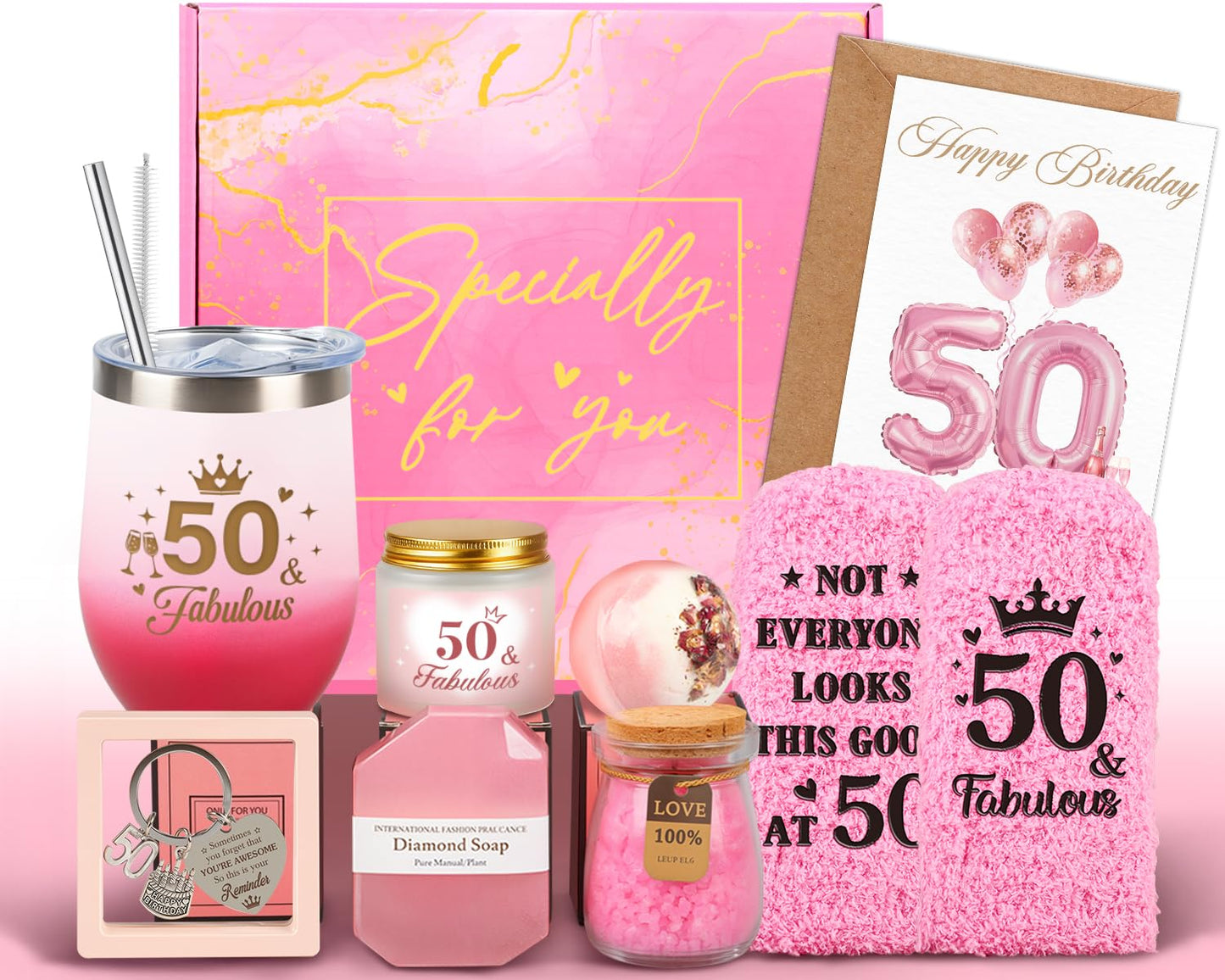 50th Birthday Gifts for Her, 50th Birthday Gifts for Women Self Care Relaxing Spa Basket Fabulous 50 Year Old Birthday Gift for Her 50 Year Old Gift Presents Ideas for Mom Wife Sister Friend Coworker