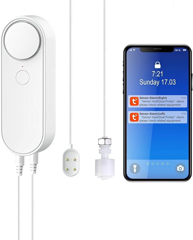 Mengshen WiFi Water Leak & Water Level Detector, 2-in-1 Tuya Smart Sensor Alarm Loud Volume APP Alert Monitoring with 6.5 ...