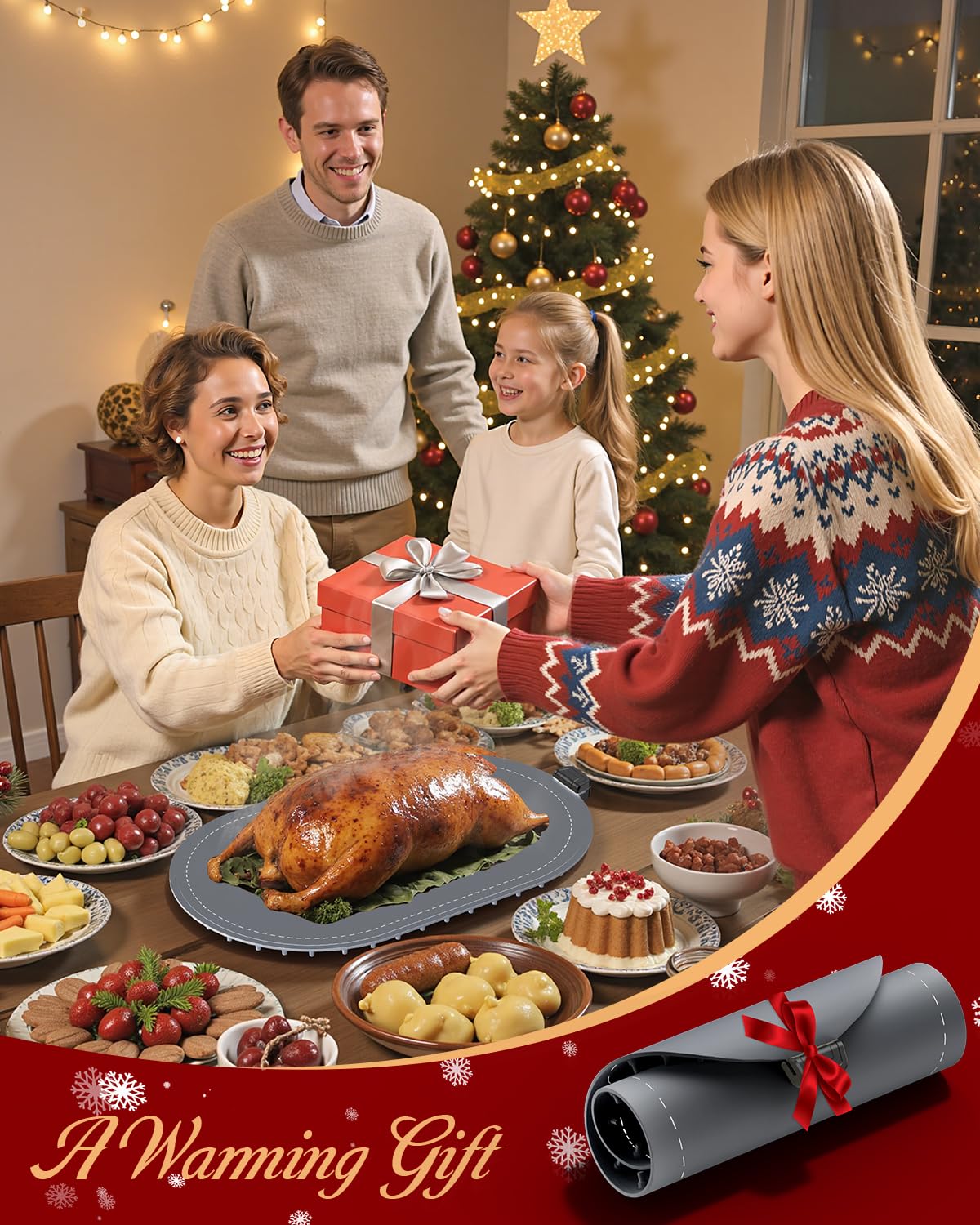 Warming Mat for Food with Heat-Resistant Pad(24"x15"),Food Warming Mats for Countertop,Roll Up Silicone Warmer Mat for Party Buffet,Christmas House Warming Gift for Home Hosting Daily Use(Gray)