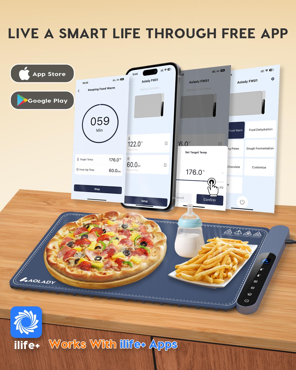 Warming Mat for Food, Electric Silicone Fast Heating Chafing Dishes for Parties Buffet with APP Controller 15"x23.6" with 8H Timer & Adjustable Temperature, Navy Blue
