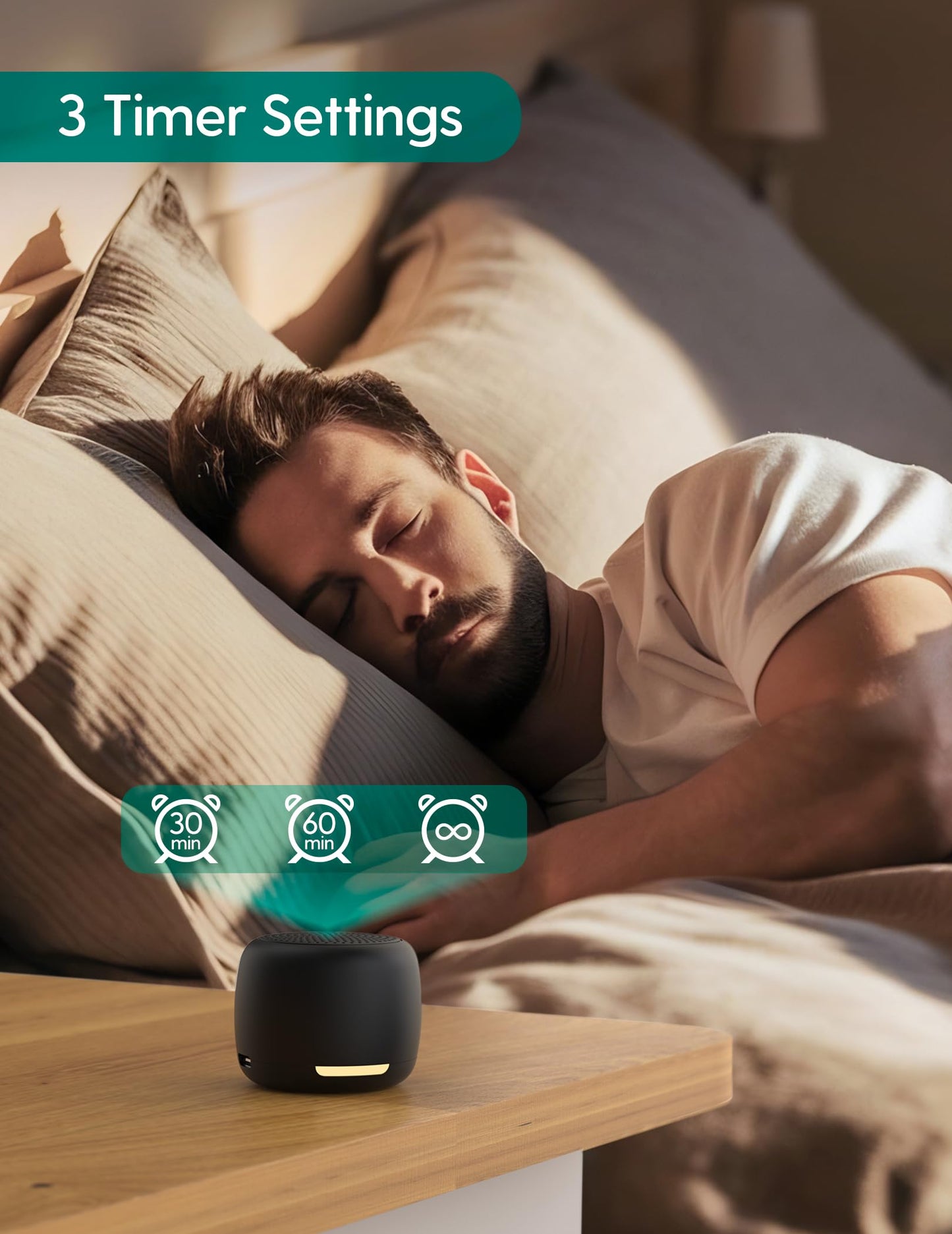 Babelio White Noise Sound Machine, Night Light, Mini and Portable, 15 Non-looping Sounds, Timer, Memory Function, for Adults Baby, Travel