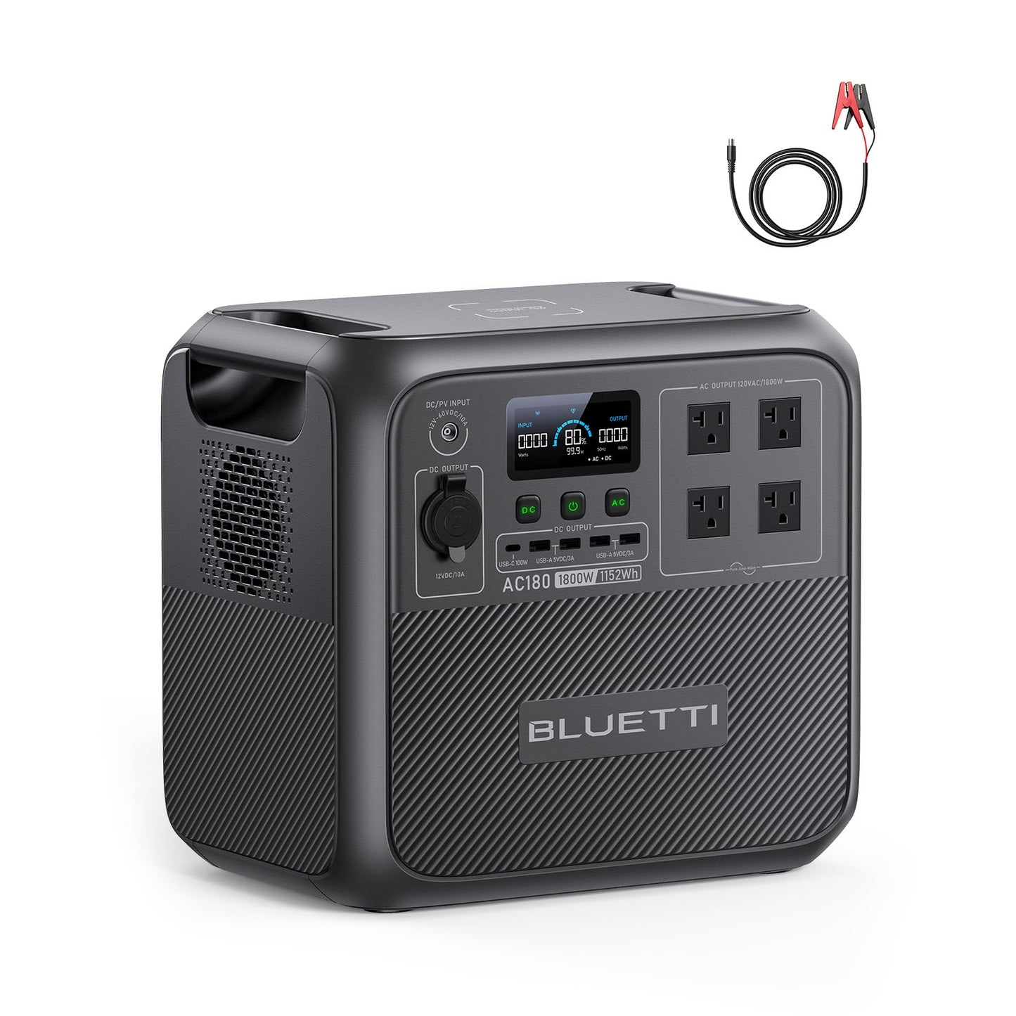 Bluetti Ac180 Portable Power Station, 1152Wh Solar Generator W/ 4 1800W (2700W Peak) Ac Outlets, 0-80% In 45 Min, Lifepo4 Batter