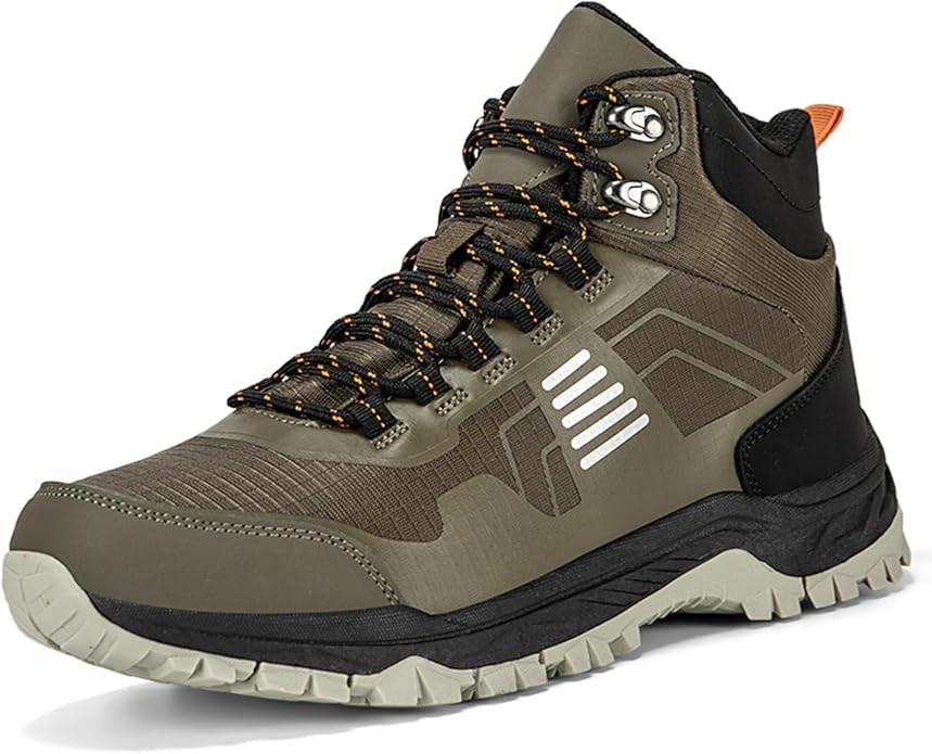 ABXOX Men's Waterproof Hiking Boots - Lightweight Mid Ankle Lace Up, Non-Slip, Sand-Proof Trekking Shoes, Comfortable Rugg...