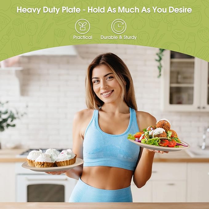 Fuyit 250Pcs Disposable Paper Plates Set with Cutlery, Compostable Biodegradable Eco-Friendly Dinnerware & Utensil Include Plate, Larger Fork, Knife & Spoon for Party, Camping, Picnic, BBQ (Natural)