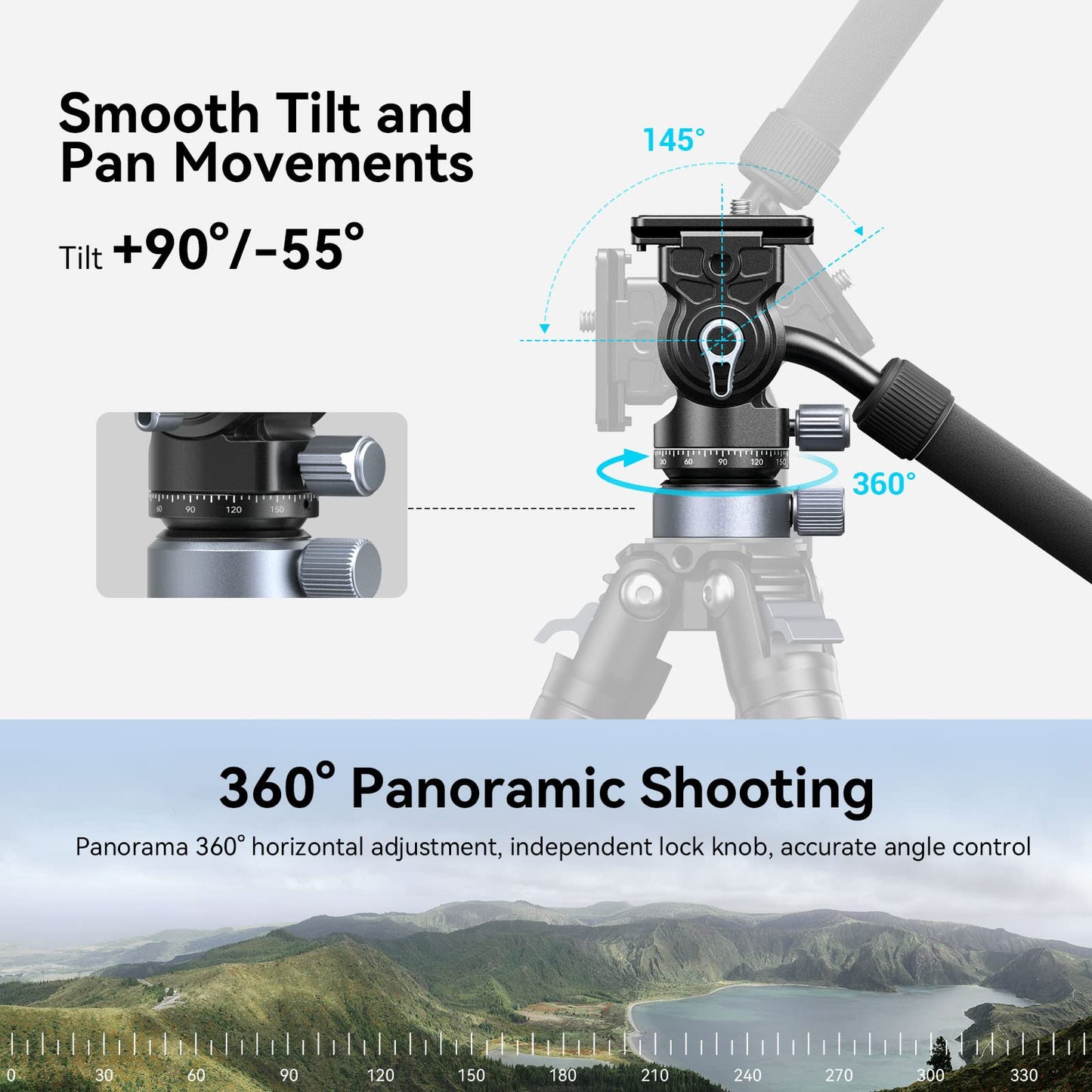 Smallrig Video Head With Leveling Base, Quick Release Plate For Arca Swiss And Adjustable Handle, Tripod Pan Tilt Head Fluid Hea