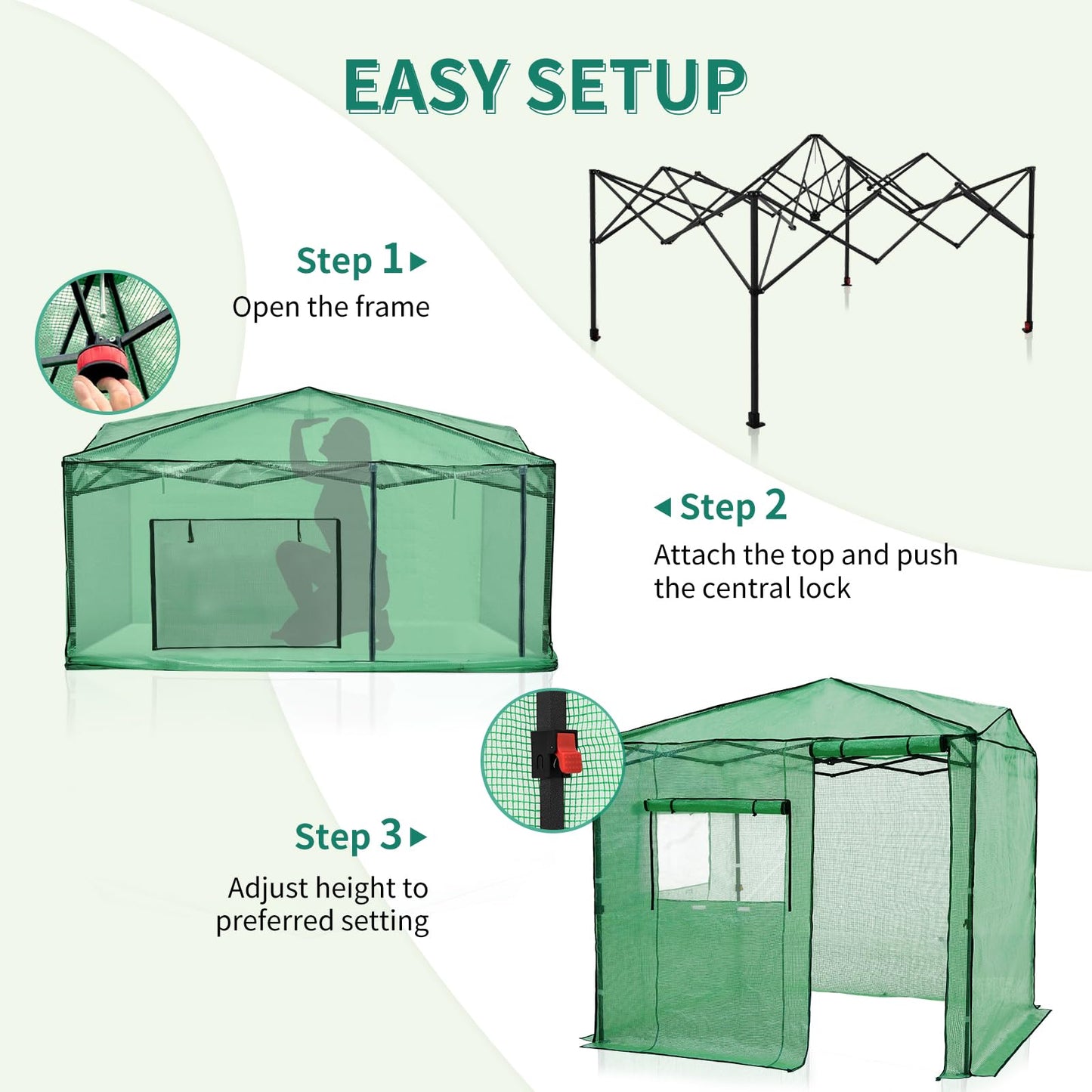 EAGLE PEAK 6x8 Portable Walk in Greenhouse, Pop Up Indoor Outdoor Greenhouse, Green House Kit with Zippered Roll-Up Doors and Windows, Side Door Design, PE Cover, Clear/Green