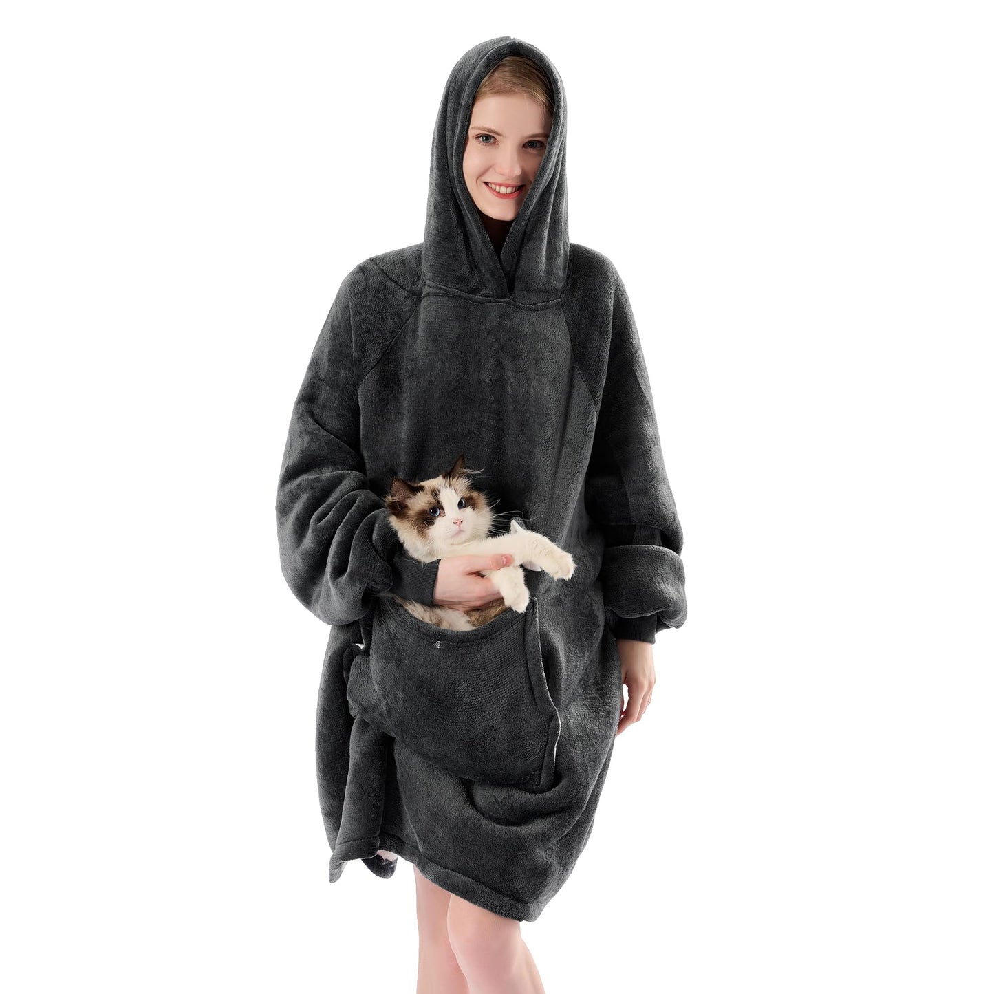 Krifey Wearable Blanket Hoodie, Oversized Sherpa Hooded as Birthday Gifts Christmas Gifts for Mom Women Girlfriend Men, Cozy Sweatshirt with Giant Pocket