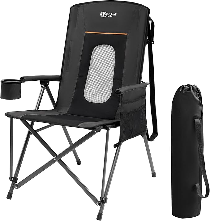 PORTAL Oversized Folding Camping Chair High Back Portable Lawn Chairs for Adults Outdoor Sports with Hard Armrest Cup Hold...
