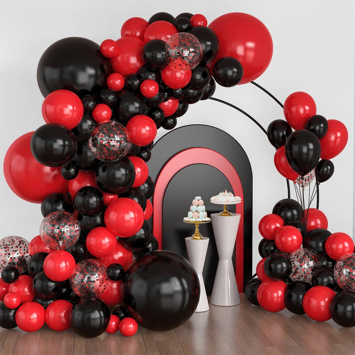 Red and Black Balloon Arch Kit, 114PCS Red and Black Balloons, 4 Sizes Black Red Balloons for Casino Theme New Year Birthday Party Decorations