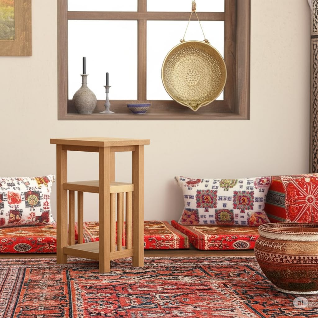 Delex Small Tables for Living Room Side Table with Storage Solid Oak Wood End Table for Sofa Couch and Bed Tea Coffee Table