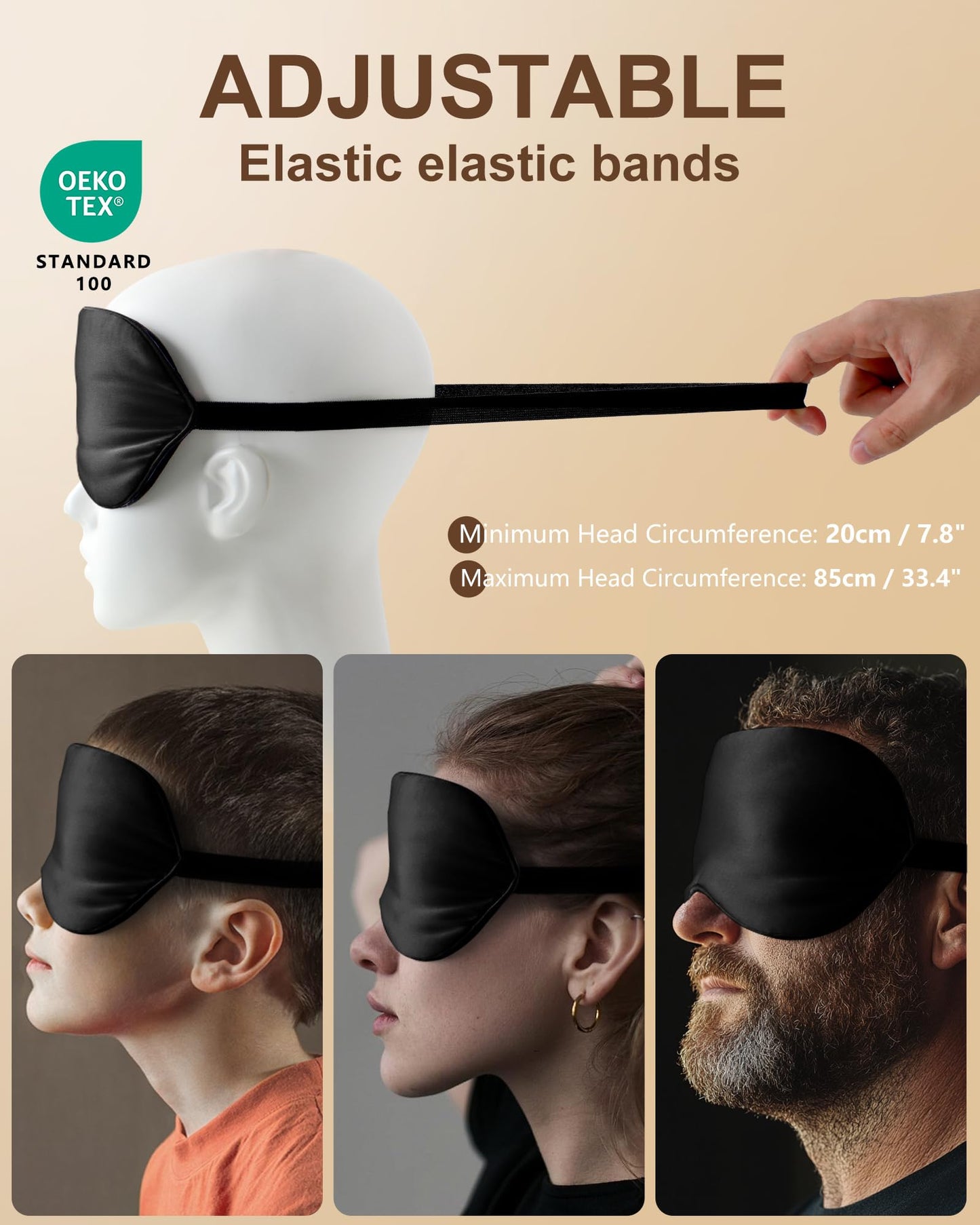 BLSSNZ Silk Sleep Mask for Women and Men - Soft Breathable Organic Natural Mulberry Silk Fabric Blackout Eye Mask with Adjustable Straps No Pressure Eye Mask for Travel Essentials Gifts (Black)