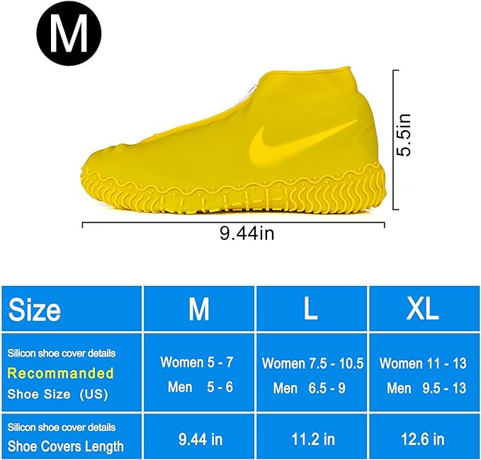 Waterproof Shoe Covers, Silicone Reusable Shoe Cover Non-slip Durable Zipper Elastic Rain Cover Protection for Men Women (M (Women 5-7, Men 5-6), Yellow)