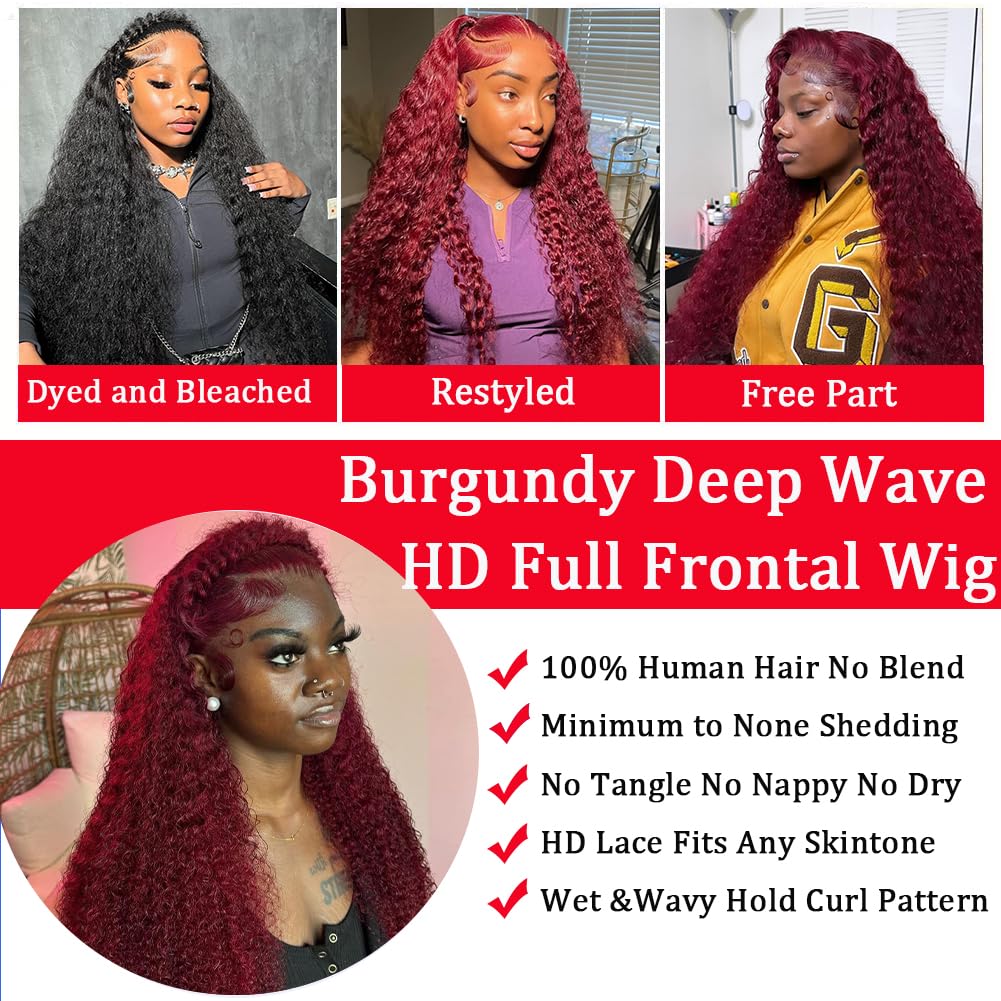 Simeider 32 Inch 99J Burgundy Lace Front Wigs Human Hair 13x6 HD Deep Wave Lace Front Wigs Human Hair Pre Plucked Red Colored Fr