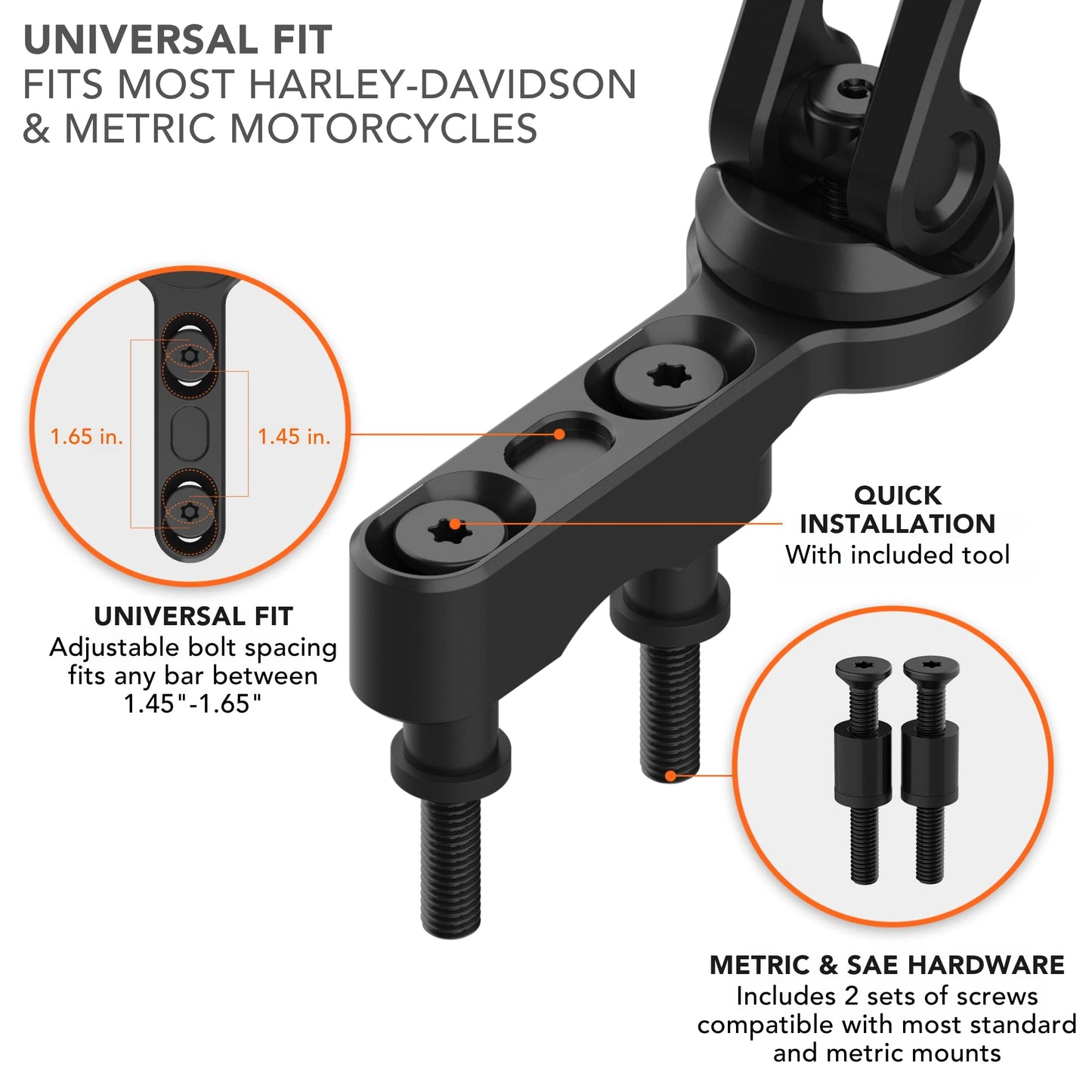 Rokform - Motorcycle Cell Phone Perch Mount, Clutch Perch Phone Mount Fits Most Harleys, Secures Phone Via Quad Tab Twist Lock