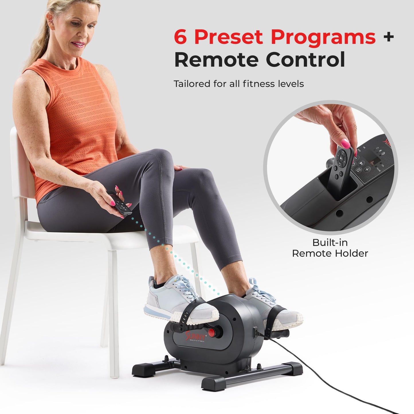 Sunny Health & Fitness Smart Motorized Mini Exercise Bike, Dual Function Portable Under-Desk Pedal Trainer for Low-Impact Cardio Home Workout, Free SunnyFit App Connection – SF-B024041