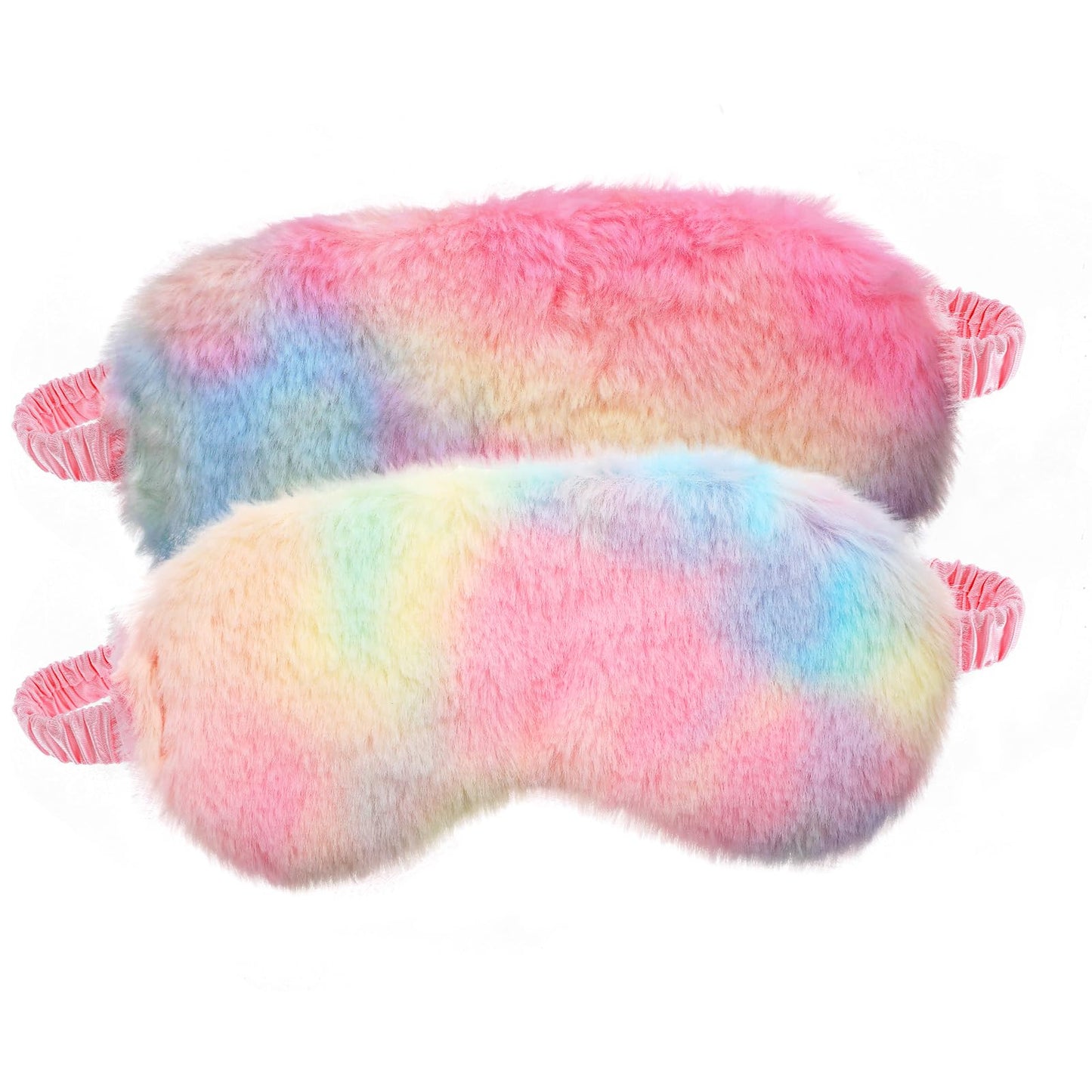2 Pcs Plush Eye Mask Soft Sleeping Blindfold Eye Cover Comfortable Furry Faux Fur Sleeping Mask Satin Nap Night Eyeshade Cover for Women Men Gift (Light Rainbow, Dark Rainbow)