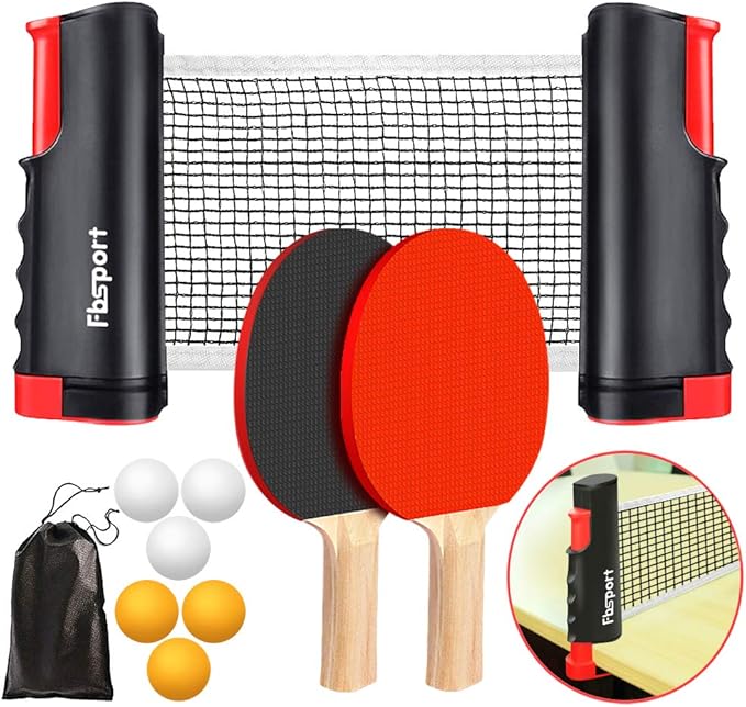 FBSPORT Ping Pong Paddle Set, Portable Table Tennis Set with Retractable Net,Rackets,Balls and Carry Bag for Indoor/Outdoo...
