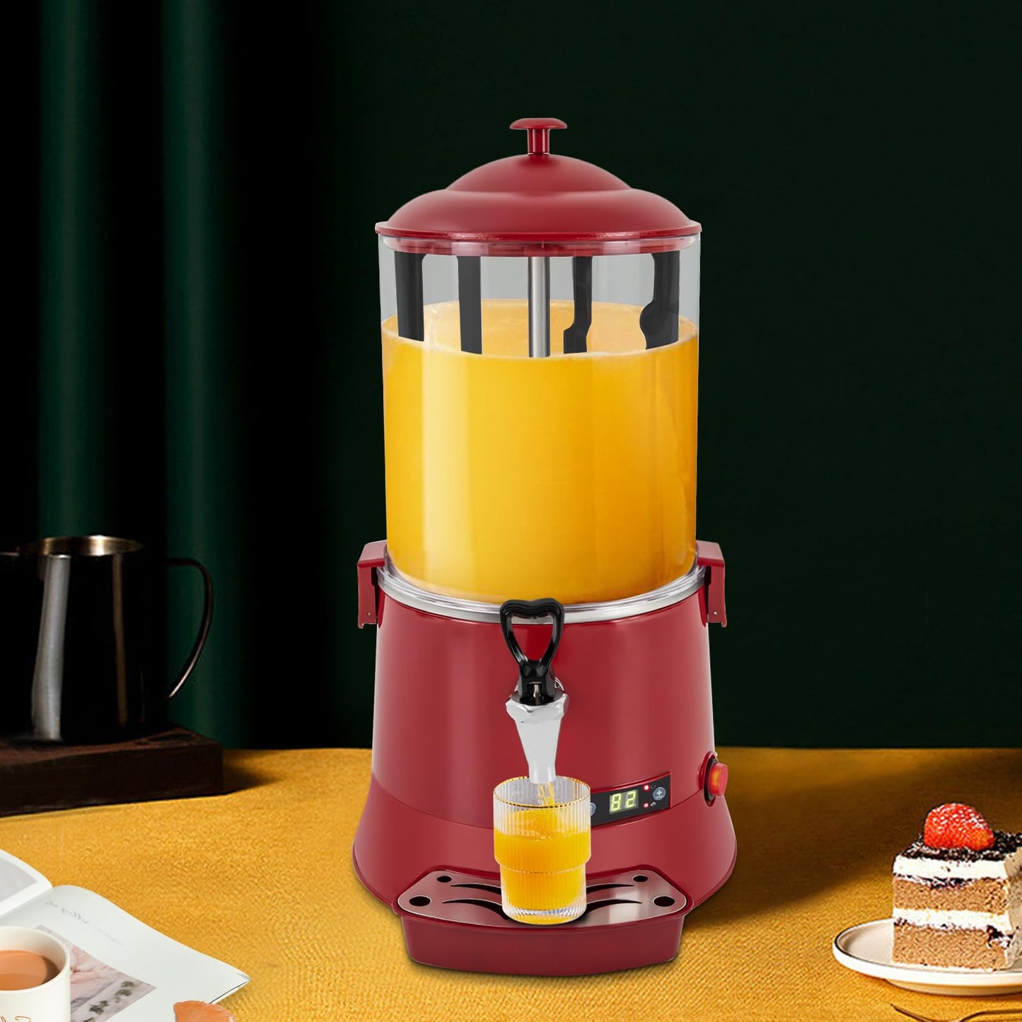 Unnsiapit Hot Chocolate Maker Machine, 400W 10L/2.7Gal Electric Stainless Steel Hot Chocolate Dispenser Melting Machine, Commercial Beverage Warmer Coffee Maker for Kitchen Party, Red