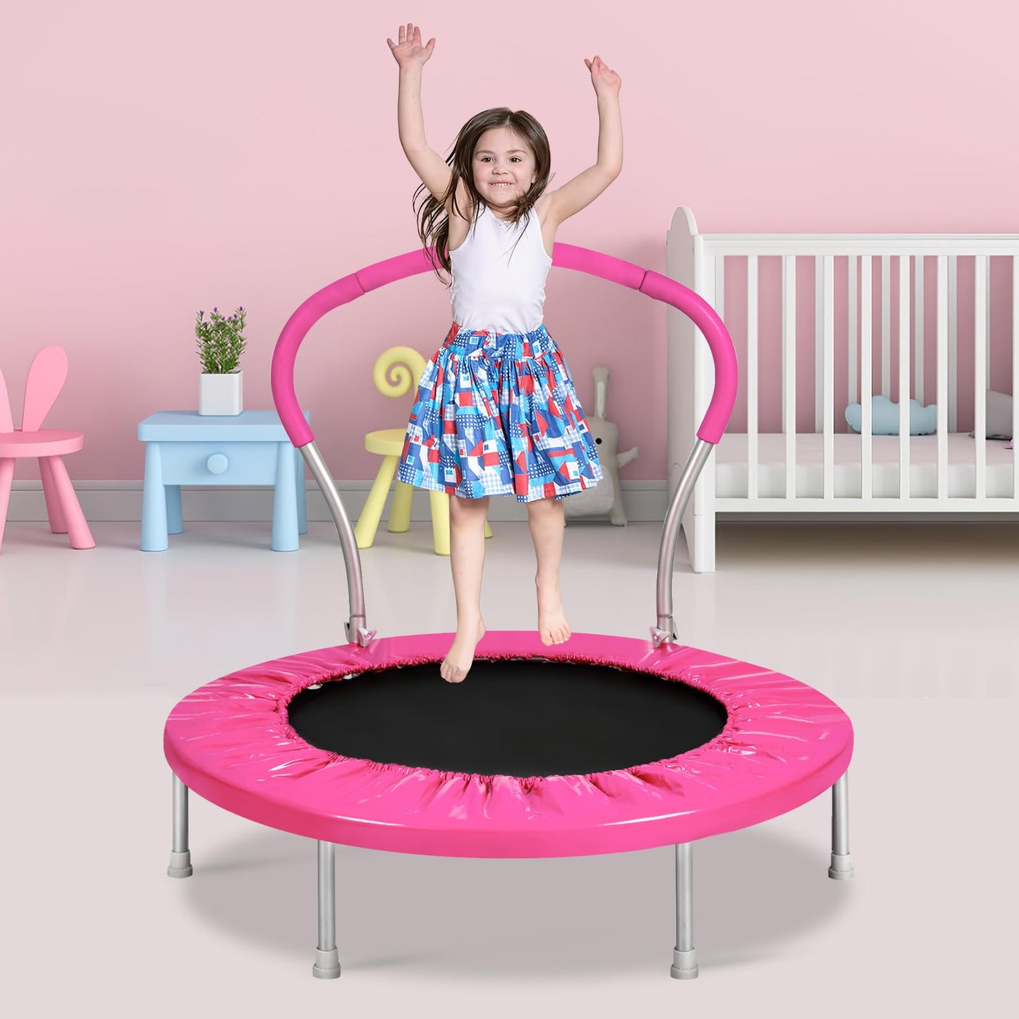 Lyromix 36 Inch Mini Trampoline for Kids with Handle, Indoor Small Trampoline for Toddlers