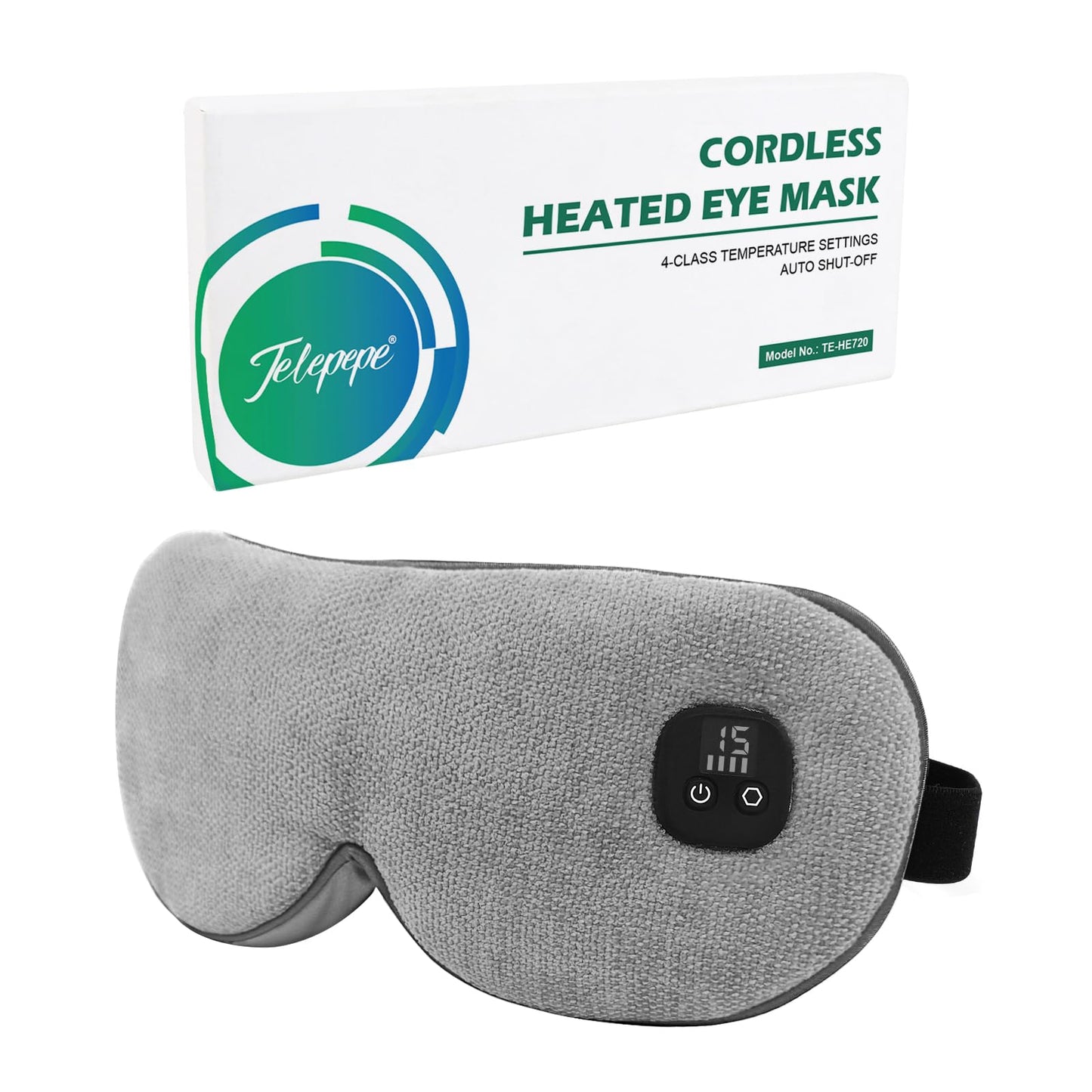 Telepepe Heated Eye Mask for Dry Eyes, Cordless Warm Eye Compress with 4 Heat Levels, 4-Level Timing, 1000mAh Rechargeable, Blepharitis, Styes, Washable Cover, Travel, Gifts for Family(Grey)