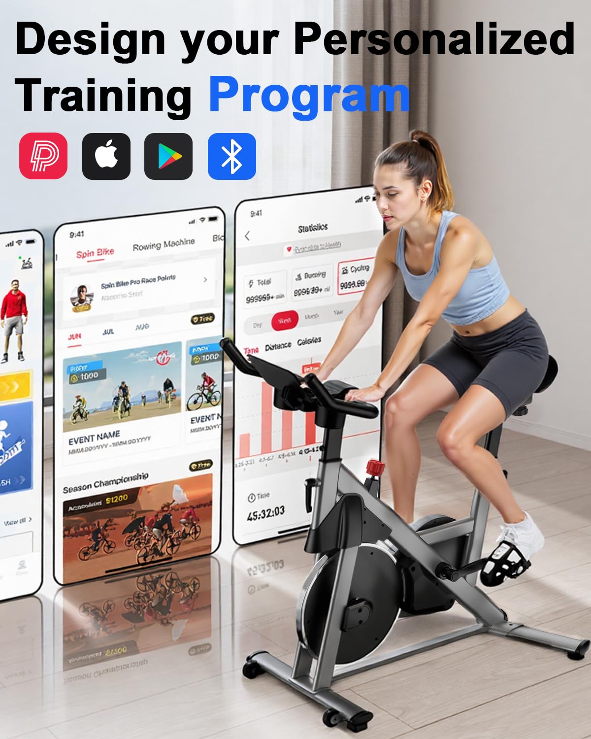 Superun Exercise Bike, Stationary Bikes for Home with Brake Pad, Low Noise Spin Bike with 300LBS Weight Capacity, Indoor Cycling for Home Gym with Pad Mount LCD Monitor and Cup Holder