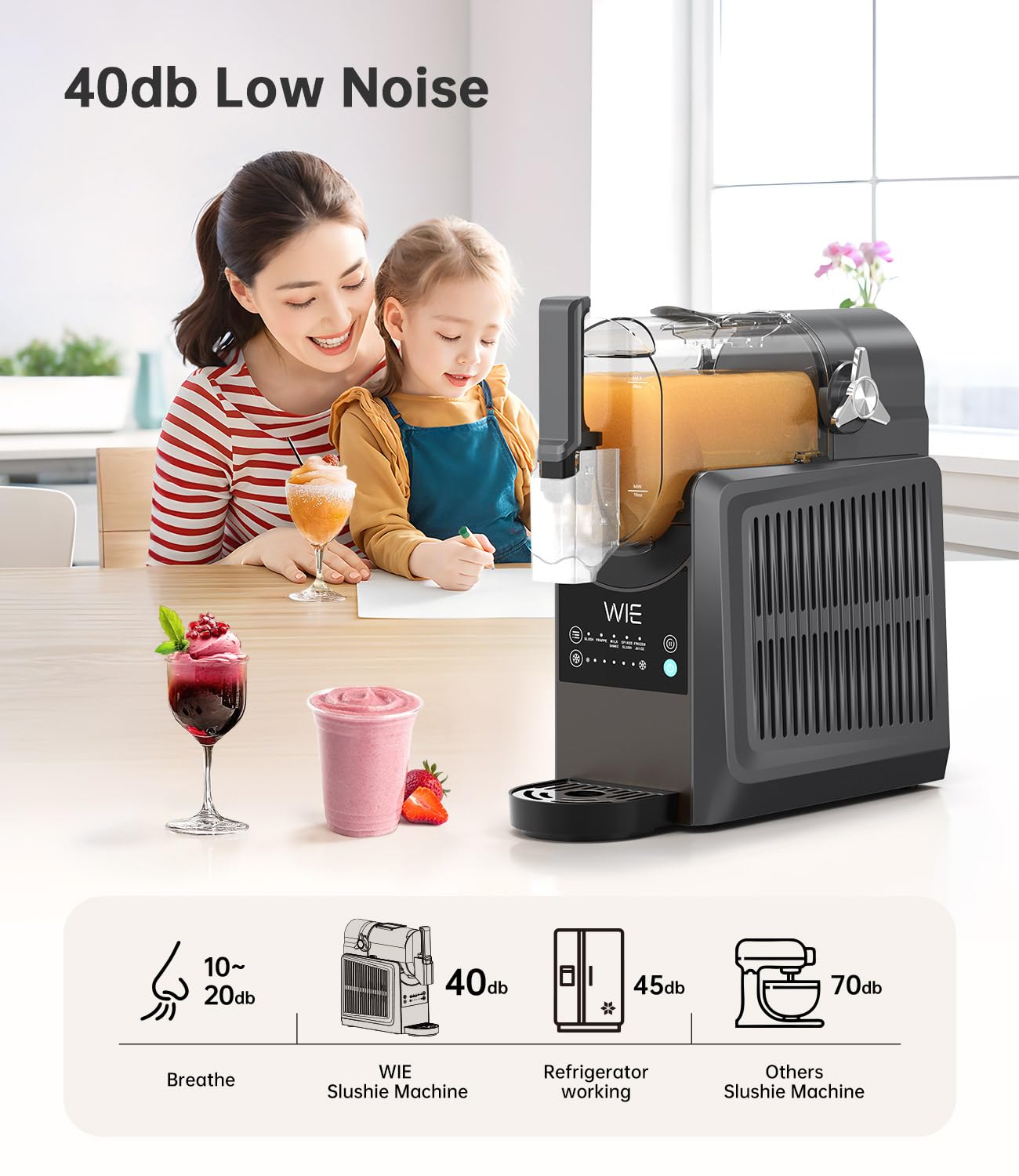 WIE Slushie Machine for Home, 88oz Slushy Machine No Ice Needed with 5 Presets, Shaved Ice Machine Self-Cleaning, Frozen Drink & Smoothie Maker Machine for Margaritas, Frappés, Cocktails & More