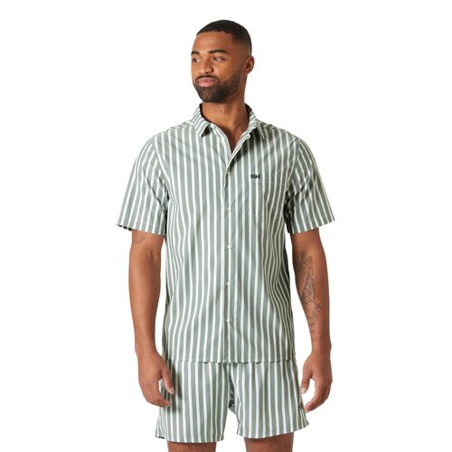 Helly-Hansen Men's Short Sleeve Button Up Shirt, 390 Jungle Green Stripe