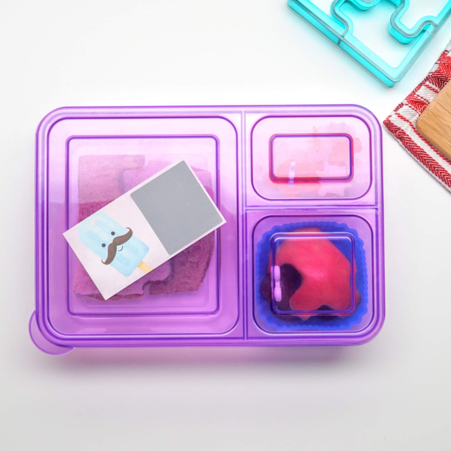 Complete Bento Lunch Box Supplies and Accessories For Kids - Sandwich Cutter and Bread Crust Remover - Mini Vegetable Fruit cookie cutters - Silicone Cup Dividers - Food Picks and FREE Lunch Notes